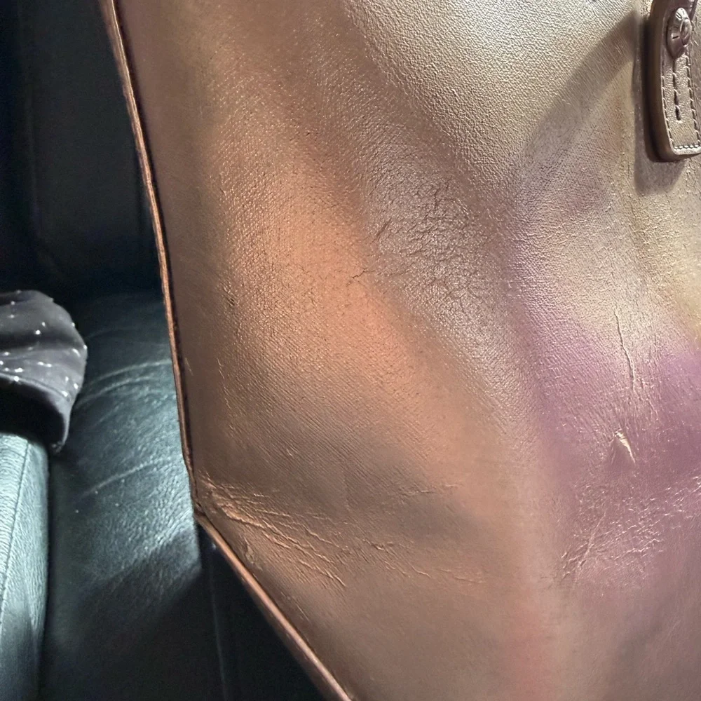 henri bendel Metallic Brown Leather Briefcase Tote